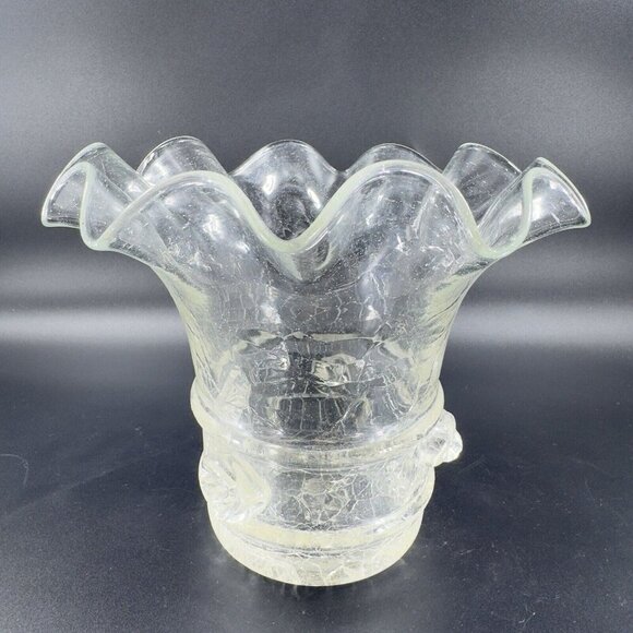 Vintage Clear Crackle Glads Ruffled Top Glass Vase Vessel Hand Blown Vase VTG - Picture 13 of 16
